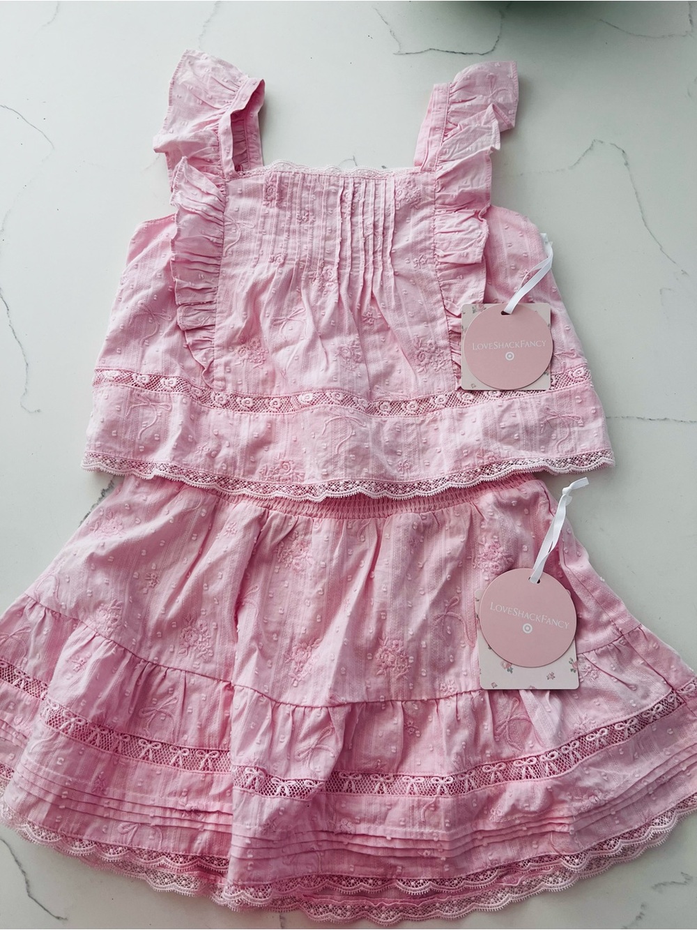 LoveShackFancy Pink Ruffled Eyelet Girls' outfit NWT